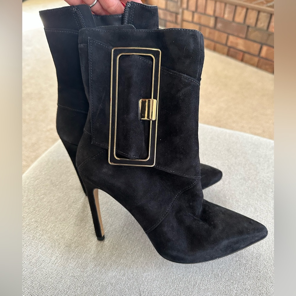 VIA SPIGA Suede black with gold buckle Heeled boots